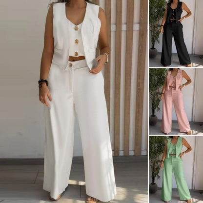 Women's Trendy Sleeveless Top & Wide-Leg Pants Two-Piece Set