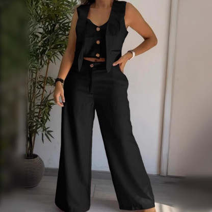 Women's Trendy Sleeveless Top & Wide-Leg Pants Two-Piece Set