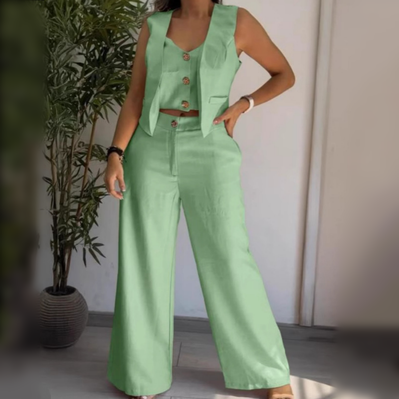 Women's Trendy Sleeveless Top & Wide-Leg Pants Two-Piece Set